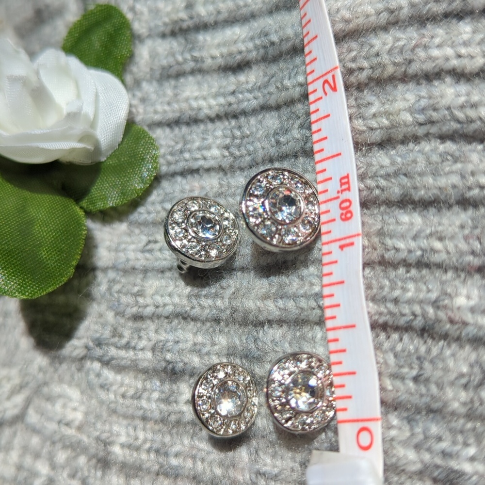 2 Pairs New Elegant Round Diamante CZ Silver Stud Earrings Stud Pierced - Picture 7 of 9